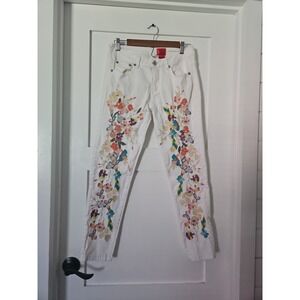 Cristina White Embroidered Floral Jeans Size 4 Skinny Crop Boho Cottagecore